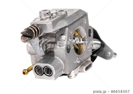 metal carburetor on a white isolated background 86658307