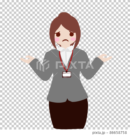 【お手上げ】社員証をつけたスーツを着た受付女性【さぁ】 【お手上げ】社員証をつけたスーツを着た受付女性【さぁ】 86658758