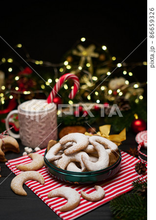 Gift box full of Traditional German or Austrian Vanillekipferl vanilla kipferl cookies Gift box full of Traditional German or Austrian Vanillekipferl vanilla kipferl cookies 86659326