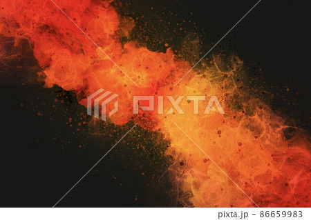 黒背景にアルコールインクアート）赤とオレンジと黄色の光　炎やエネルギーや熱　ダーク　うねり　抽象的 86659983