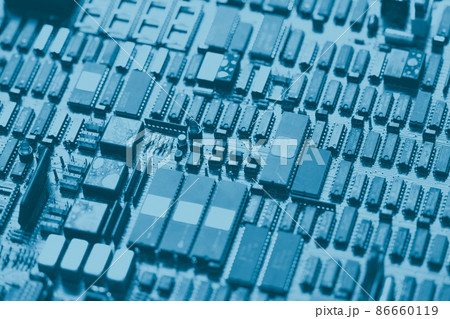 Electronic Integrated Circuits (IC) Board with Microchip of Digital Controller for Background. 86660119