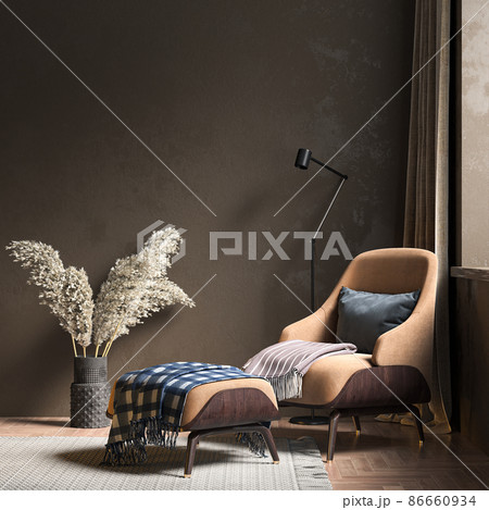 Modern beautiful interior with a colored wall, carpet and a stylish sofa. Contrasting loft design. 3D rendering Modern beautiful interior with a colored wall, carpet and a stylish sofa. Contrasting loft design. 3D rendering 86660934