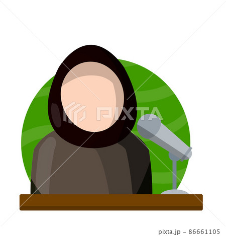 Arab female politician speech on podium with microphone. 86661105