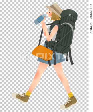 バックパックで旅行をする人物 女性 手描きイラスト バックパックで旅行をする人物 女性 手描きイラスト 86661183