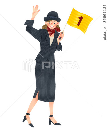 ツアーガイドをする女性 手描きイラスト ツアーガイドをする女性 手描きイラスト 86661185