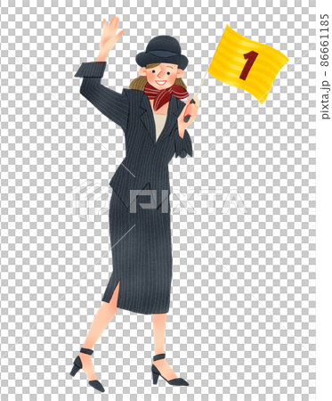 ツアーガイドをする女性 手描きイラスト ツアーガイドをする女性 手描きイラスト 86661185