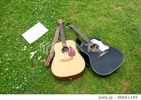 芝生の上の2本のギター 86661389