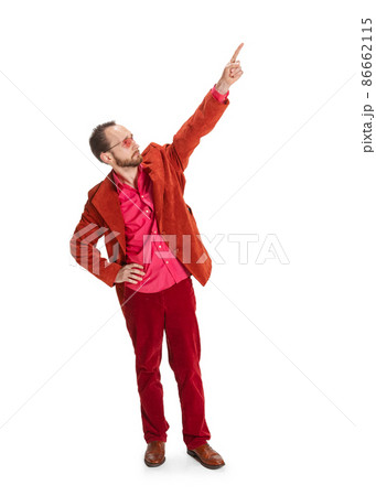 Portrait of young man, hipster or dandy, dude dressed in 50s, 60s style isolated on white background. Retro vintage style Portrait of young man, hipster or dandy, dude dressed in 50s, 60s style isolated on white background. Retro vintage style 86662115
