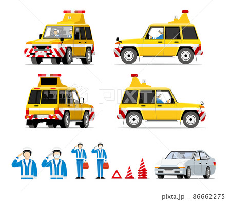 高速パトロールカー、交通安全、SOS、緊急、トラブル、スタッフ、イラスト、セット 86662275