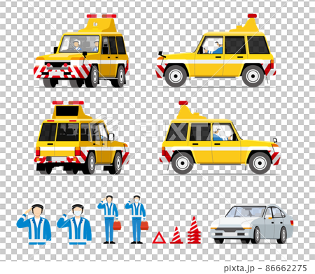 高速パトロールカー、交通安全、SOS、緊急、トラブル、スタッフ、イラスト、セット 86662275