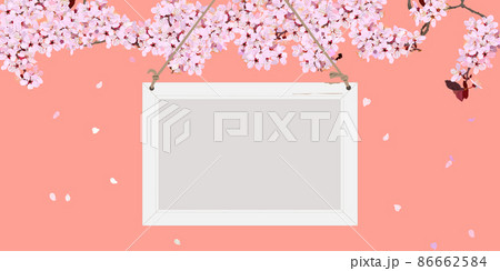 桜の花と桜吹雪を背景にしたメッセージボード　コピースペース 86662584