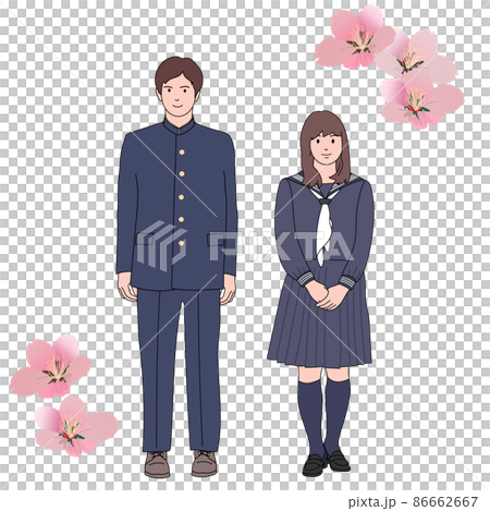 No background, high school girls, high school boys and cherry blossom materials No background, high school girls, high school boys and cherry blossom materials 86662667