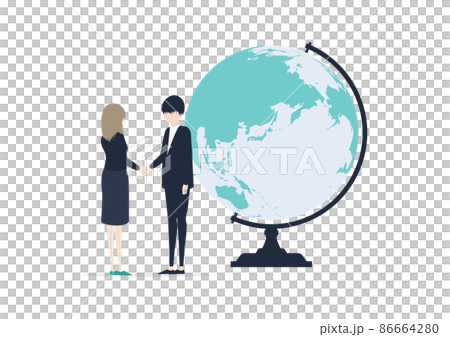 日本男性和白人女性從事全球工作的插圖素材 86664280