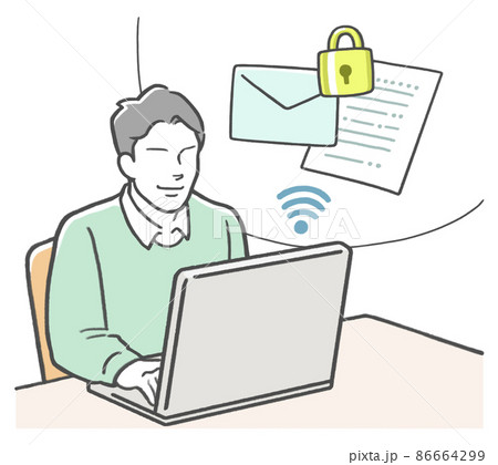 セキュリティー対策をしたメールやデータを送信する男性 86664299