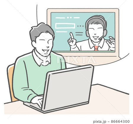 オンライン授業を受ける男性 オンライン授業を受ける男性 86664300
