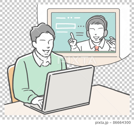 オンライン授業を受ける男性 オンライン授業を受ける男性 86664300