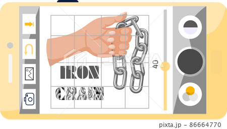 Modern internet and social networks addiction. Iron chain on smartphone screen, dominance of gadgets 86664770
