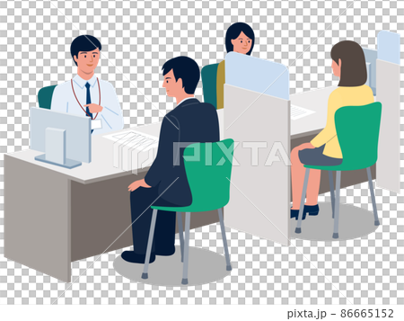 Vector illustration of job seekers looking for a job at Hello Work and the staff at the counter 86665152