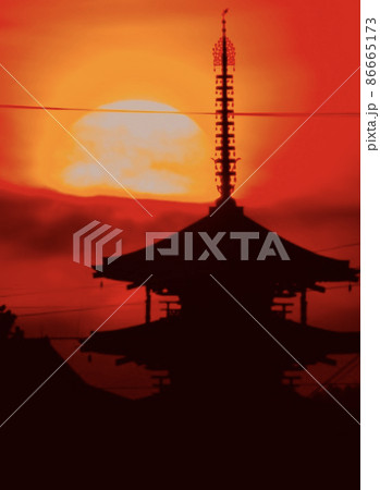 法隆寺の夕焼けの写真素材 [86665173] - PIXTA