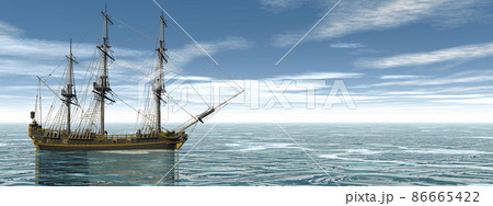One Licorne ship on the water - 3D render 86665422