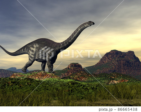 Apatosaurus dinosaur in the desert - 3D render Apatosaurus dinosaur in the desert - 3D render 86665438