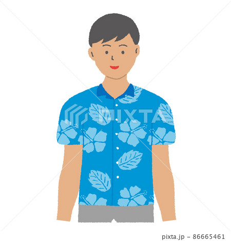 笑顔の沖縄のかりゆしウェアを着た若い男性 86665461