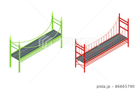 Fixed Bridge with Metal Tie Rod and oated with Asphalt Isometric Vector Set 86665790