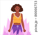Angry furious irritated black woman clenching fists, on the verge of psychological breakdown, surrounded by fire. Hand drawn character. Flat isolated vector illustration. 86666753