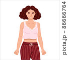 Angry fuming irritated woman clenching fists. Overworked furious girl with wild disheveled hair. Psychological breakdown. Cartoon hand drawn character. Flat isolated vector illustration. 86666764