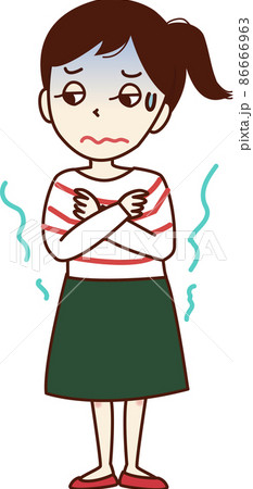 悪寒がする顔色の悪い若い女性。 悪寒がする顔色の悪い若い女性。 86666963