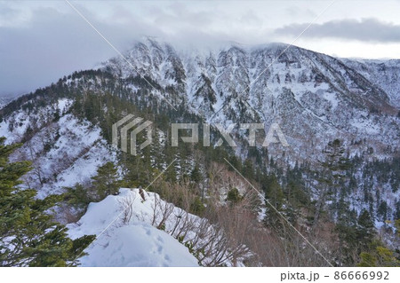 冬の猿面峰からの苗場山 86666992
