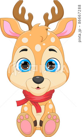cartoon cute deer posing wearing scarf cartoon cute deer posing wearing scarf 86667288