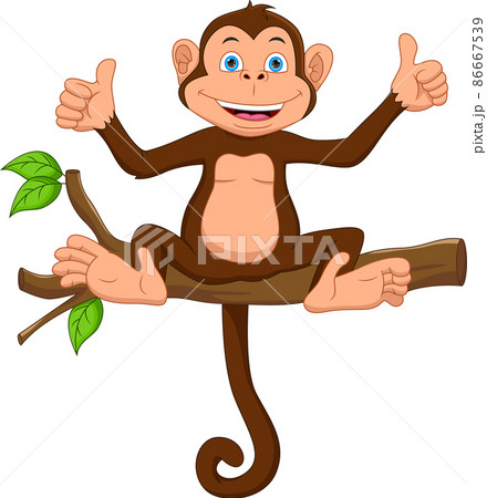 cartoon monkey on the tree and thumbs up 86667539