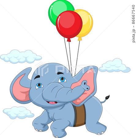 cartoon cute elephant flying with balloon 86667540