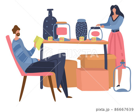 Man trading vintage stuff on swap meet. Street market sale 86667639