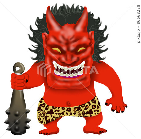 A Red Demon Whose Smile Is Too Scary Stock Illustration