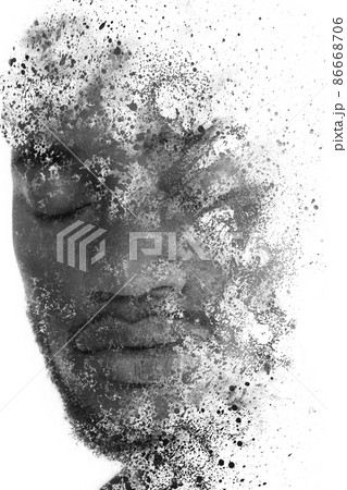 Paintography. A portrait of a man combined with various ink splashes. Paintography. A portrait of a man combined with various ink splashes. 86668706