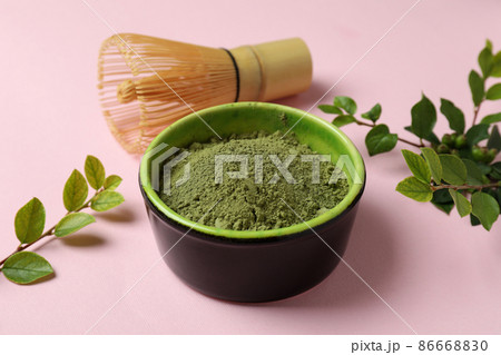 Concept of japanese tea with matcha on pink background 86668830