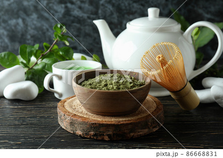 Concept of japanese tea with matcha on wooden table 86668831