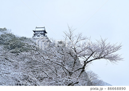 犬山遊園駅側から見た雪景色の犬山城 犬山遊園駅側から見た雪景色の犬山城 86668890