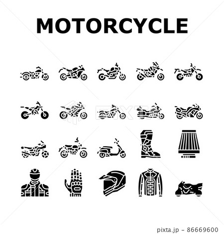 Motorcycle Bike Transport Types Icons Set Vector 86669600