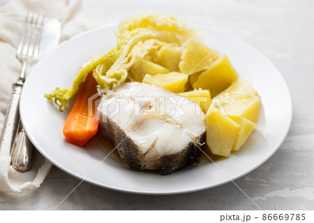 boiled fish with boiled potato, carrot and cabbage boiled fish with boiled potato, carrot and cabbage 86669785