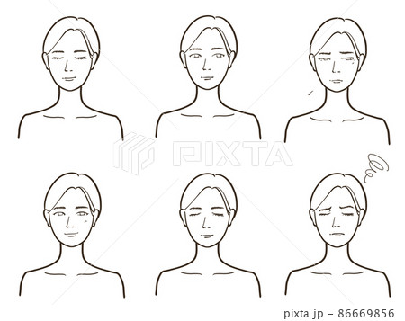 素顔の女性イラストセット　線画 86669856