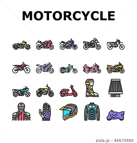 Motorcycle Bike Transport Types Icons Set Vector Motorcycle Bike Transport Types Icons Set Vector 86670980