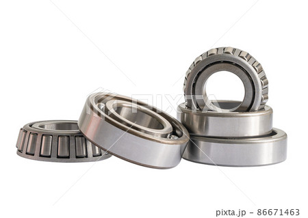 Ball bearing stainless metal roller for machine industrial, angular contact isolated on white background. Ball bearing stainless metal roller for machine industrial, angular contact isolated on white background. 86671463