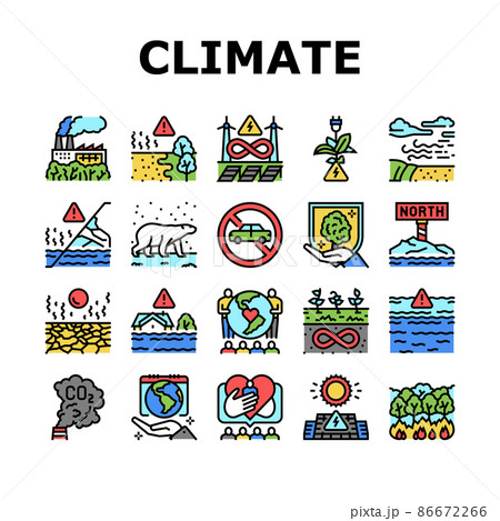Climate Change And Eco Problem Icons Set Vector 86672266