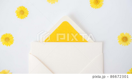 黄色い押し花とメッセージカード 86672301