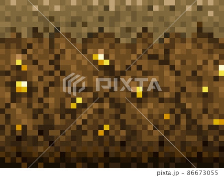 Golden ore, brown ground blocks pattern cubic pixel game background. Vintage video arcade level pixelated backdrop. Computer 8bit retro game asset vector pixel texture with gold nuggets in soil Golden ore, brown ground blocks pattern cubic pixel game background. Vintage video arcade level pixelated backdrop. Computer 8bit retro game asset vector pixel texture with gold nuggets in soil 86673055