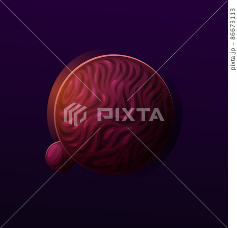 Dark space planet with rough surface, fantasy galaxy and alien galactic vector satellite. Mysterious planet with star and craters cracks from asteroids, interstellar and cosmic fantasy world 86673113