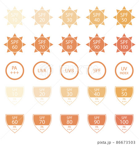 Sun protection factor icon label stickers collection 86673503